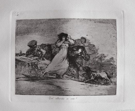 Print from the series "Disasters of War" by Francisco Goya. Plate 65 : "Qué alboroto es este?" photographed by Serge Briez ©2014 Cap médiations